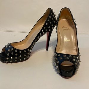 Christian Louboutin Black Very Prive 120 Spikes Leather Platform Pumps